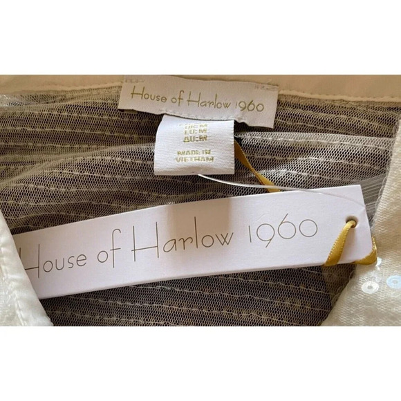 House Of Harlow 1960 M Cream Sheer Mesh Sequin Button Collar Long Sleeve Blouse - Picture 6 of 6